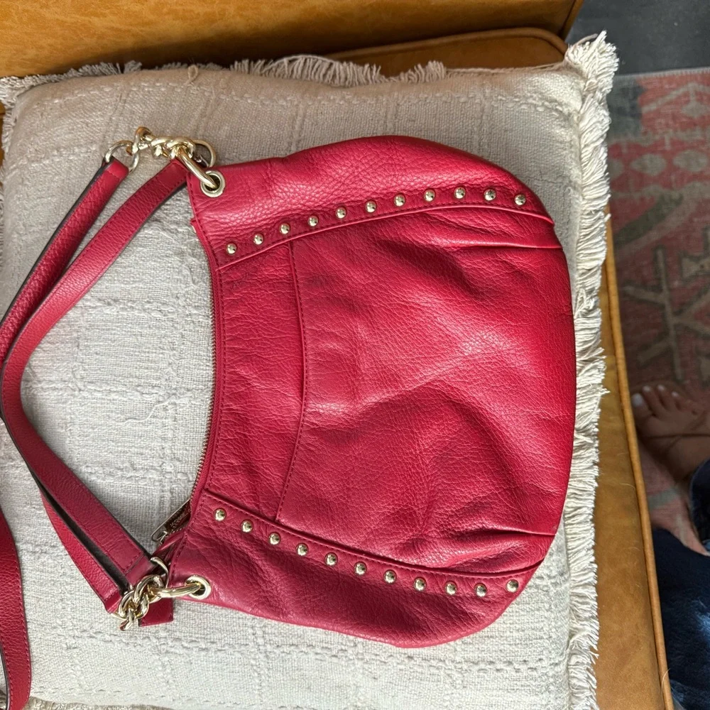 Michael Kors Red Studded Leather Shoulder and Crossbody Bag